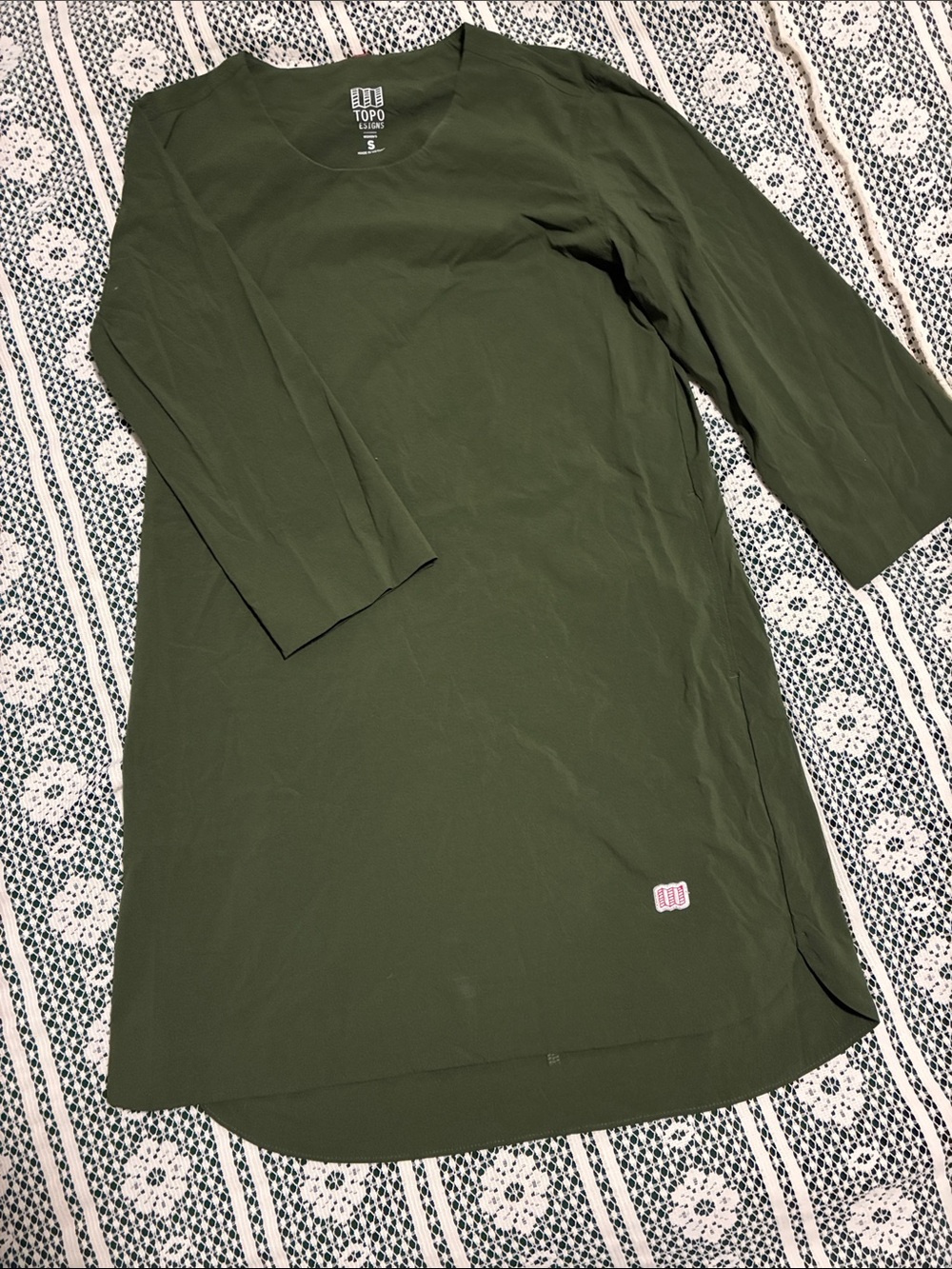 Top Designs Dark Green Global Long Sleeve 3/4 Sleeve Travel Dress Tunic